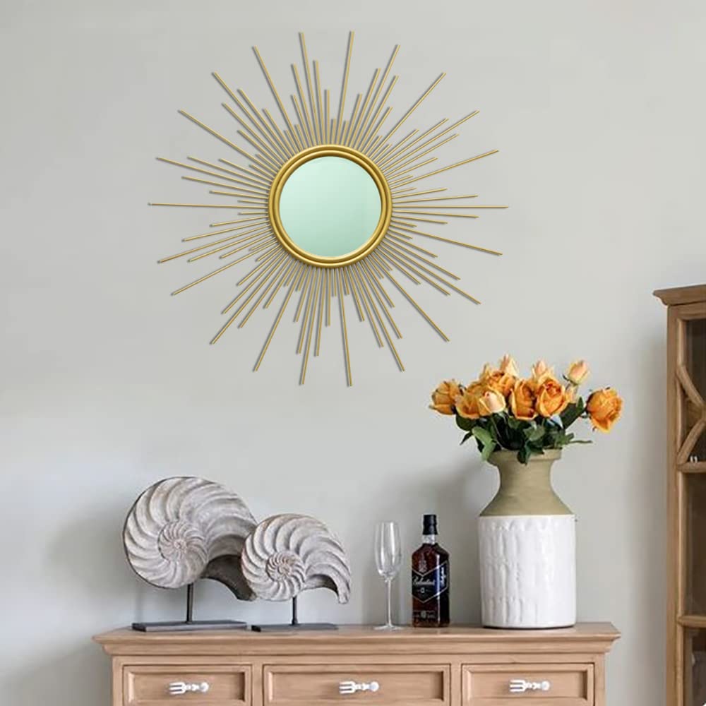 24'' Gold Sunburst Wall Mirror Boho Home Decor Mordern Round Hanging Wall Art /Bedroom/Bathroom/Entryway