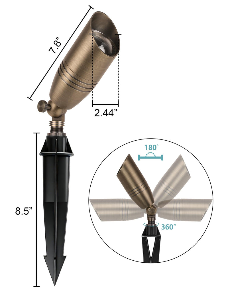 Solid Brass Outdoor Landscape Spotlights, Heavy Duty Low Voltage Landscape Lighting with 5W 2700K Aluminum MR16