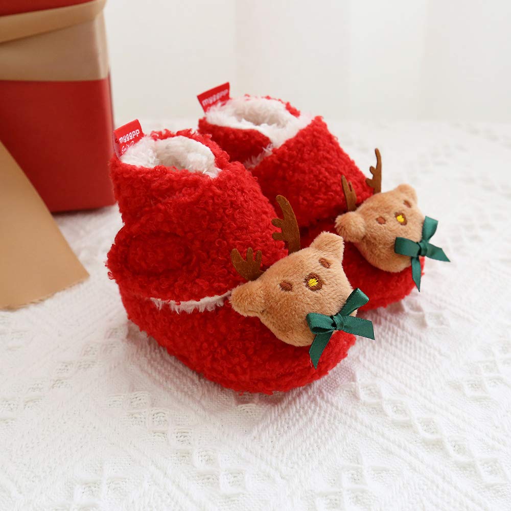 Infant Baby Booties Cozy Fleece Newborn Slippers Soft Warm Christmas Dress Shoes Cartoon Crib Shoes with Socks