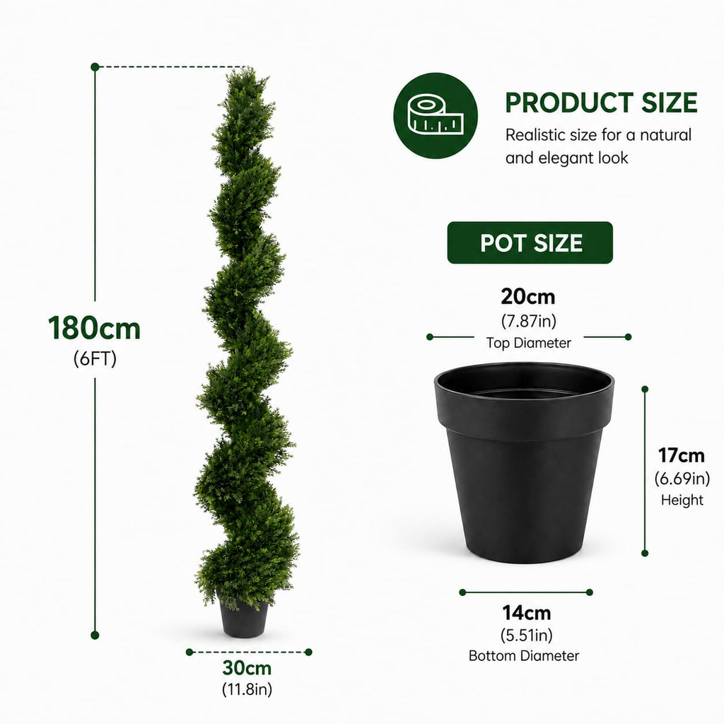 6FT Artificial Boxwood Spiral Topiary Tree for Outdoor & Indoor Decor - Faux UV Resistant Tall Front Door Plant in