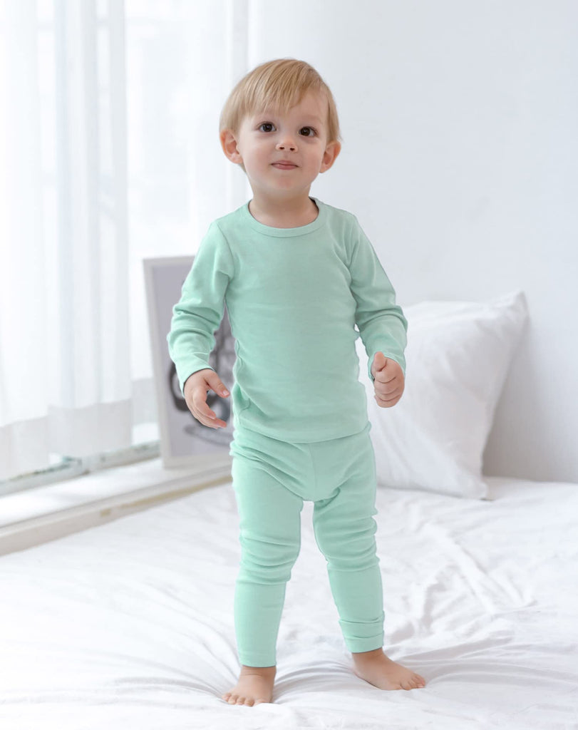 Toddler Kids Boys Girls Snug Fit Cotton Pajama Set (Mint-1)