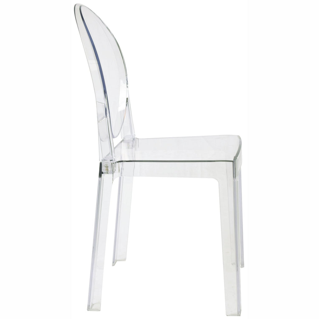 Clear Ghost Dining Chair with Oval Back | Transparent Acrylic Accent Side Chair, Vanity, or Event Seating | Non