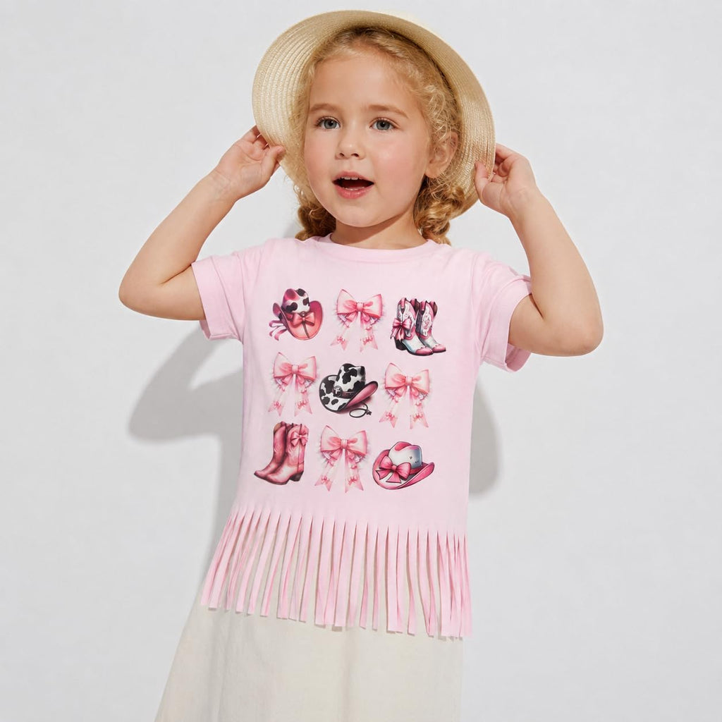 Girls Western Shirt Cowgirls Embroidered Country Concert T Shirt Graphic Horseback Rider Tassel Fringe Tee Tops