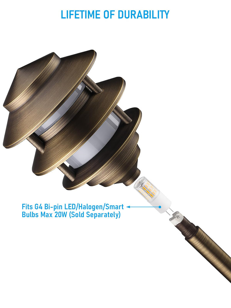 12V Cast Brass Pagoda Path Light, Bronze