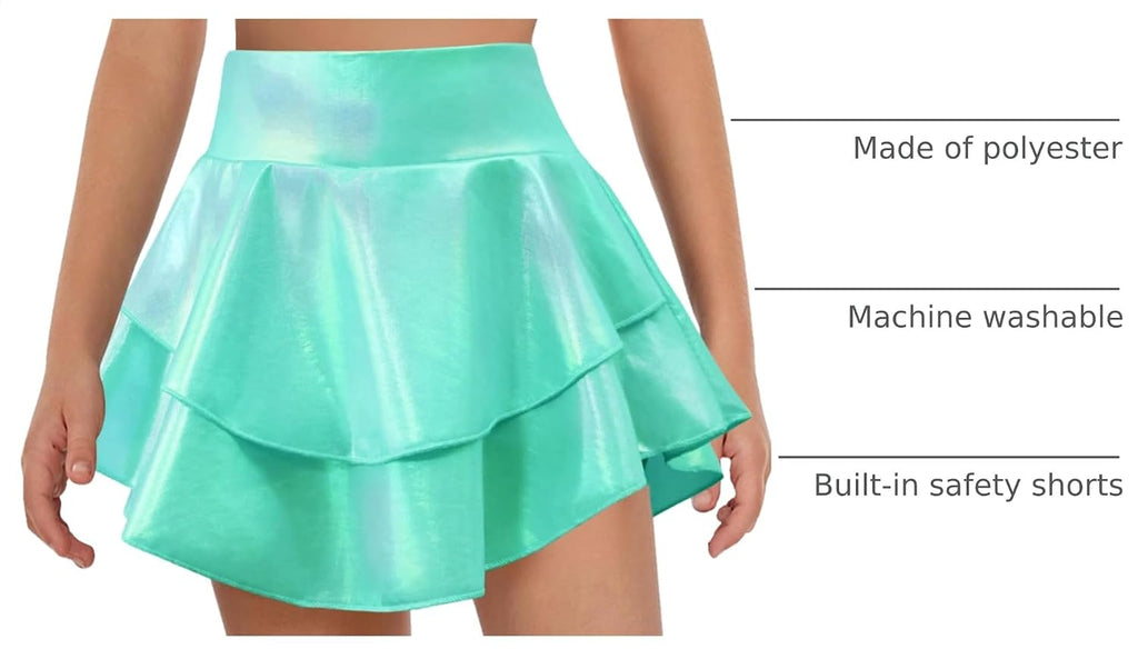 Girls Metallic Skater Skort Kids Shiny Scooter Skirt