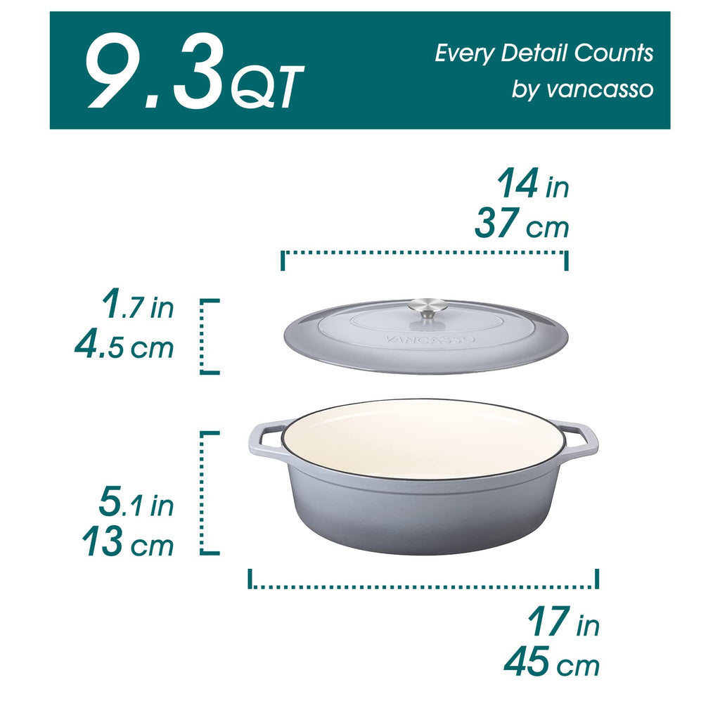 9.3 Qt Oval Enameled Cast Iron Dutch Oven with Lid, Grey