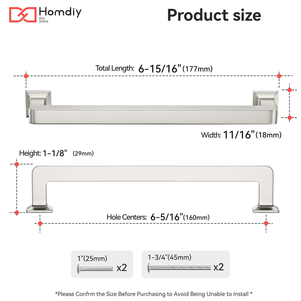 5 Pack 6-1/4 Inch Brushed Nickel Cabinet Pulls, Solid Zinc Alloy