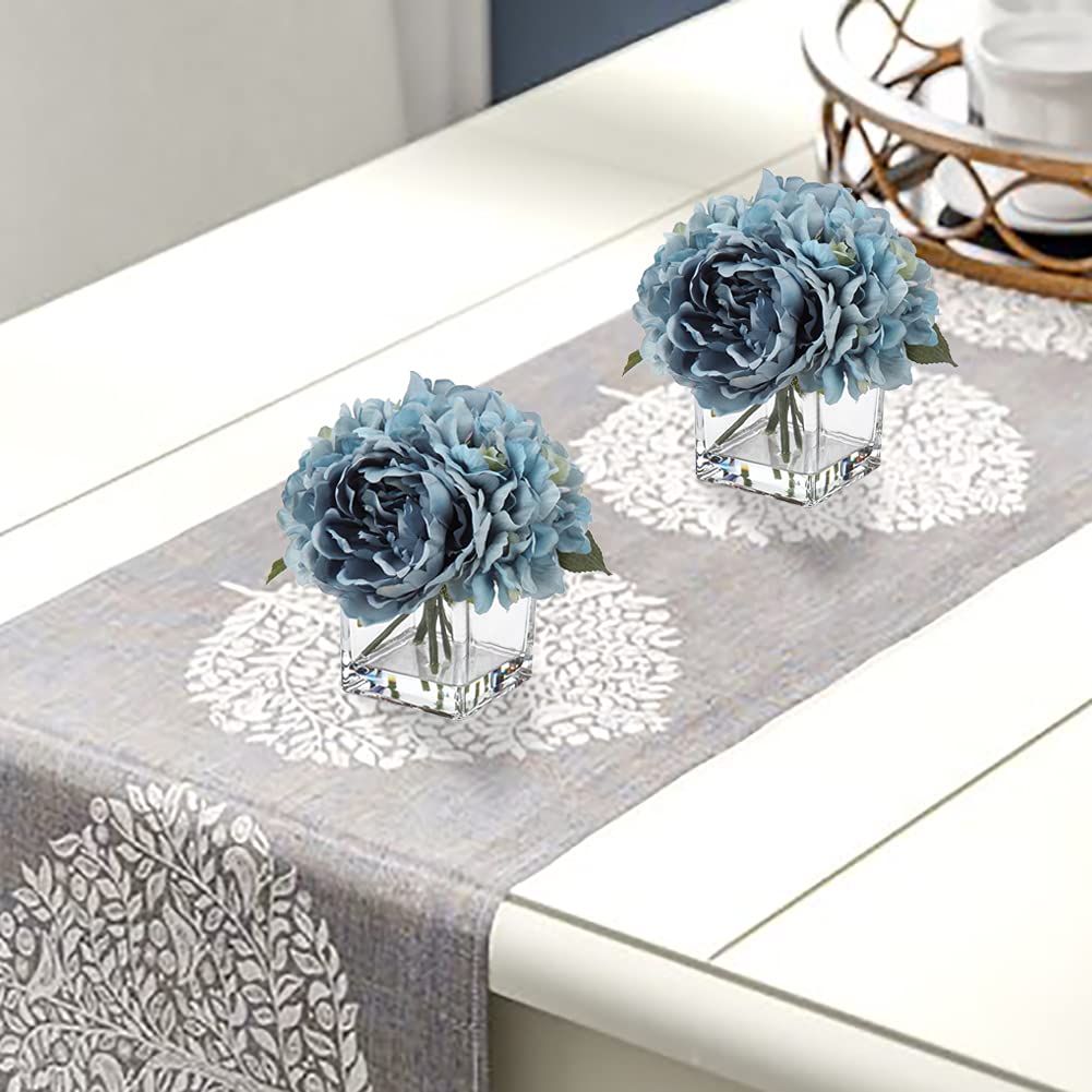 Artificial Hydrangea, Peony & Rose Silk Flowers with Vase - Faux Floral Arrangements & Table Decor