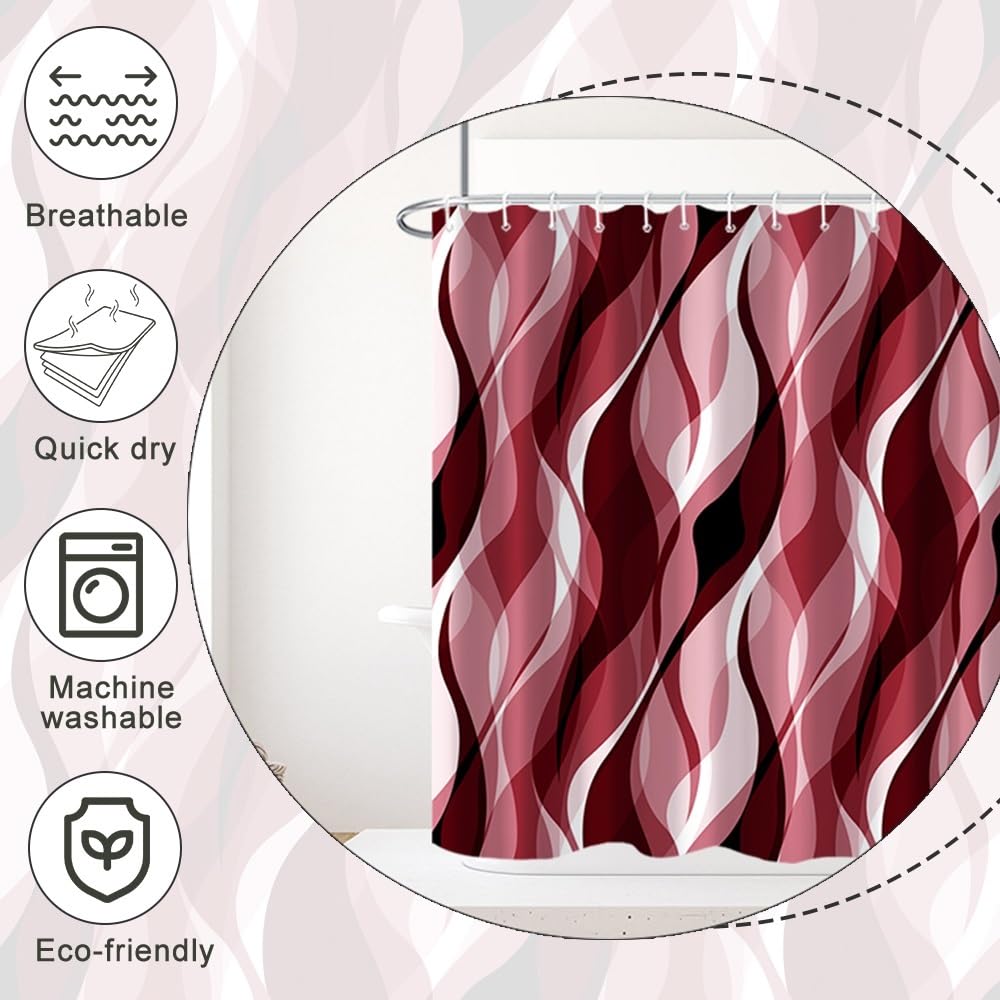 Red Shower Curtain, Black and Red Striped Bathroom Decor 72x84 Inch