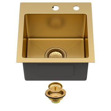 15 Inch Gold Drop in Bar Sink, Stainless Steel Kitchen Sink