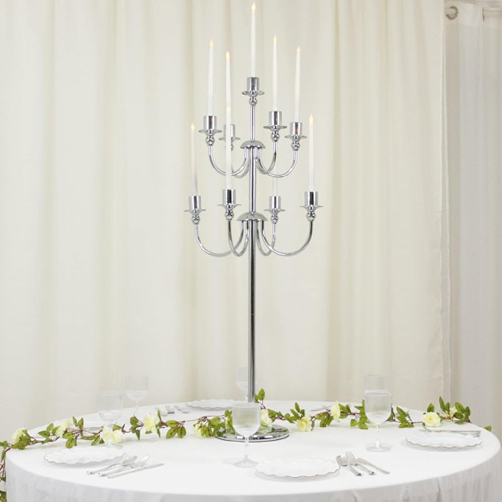 9-Arm Silver Metal Floor Candelabra Candle Holder, Vintage Classic Taper Candlestick Stand for Wedding, Party and