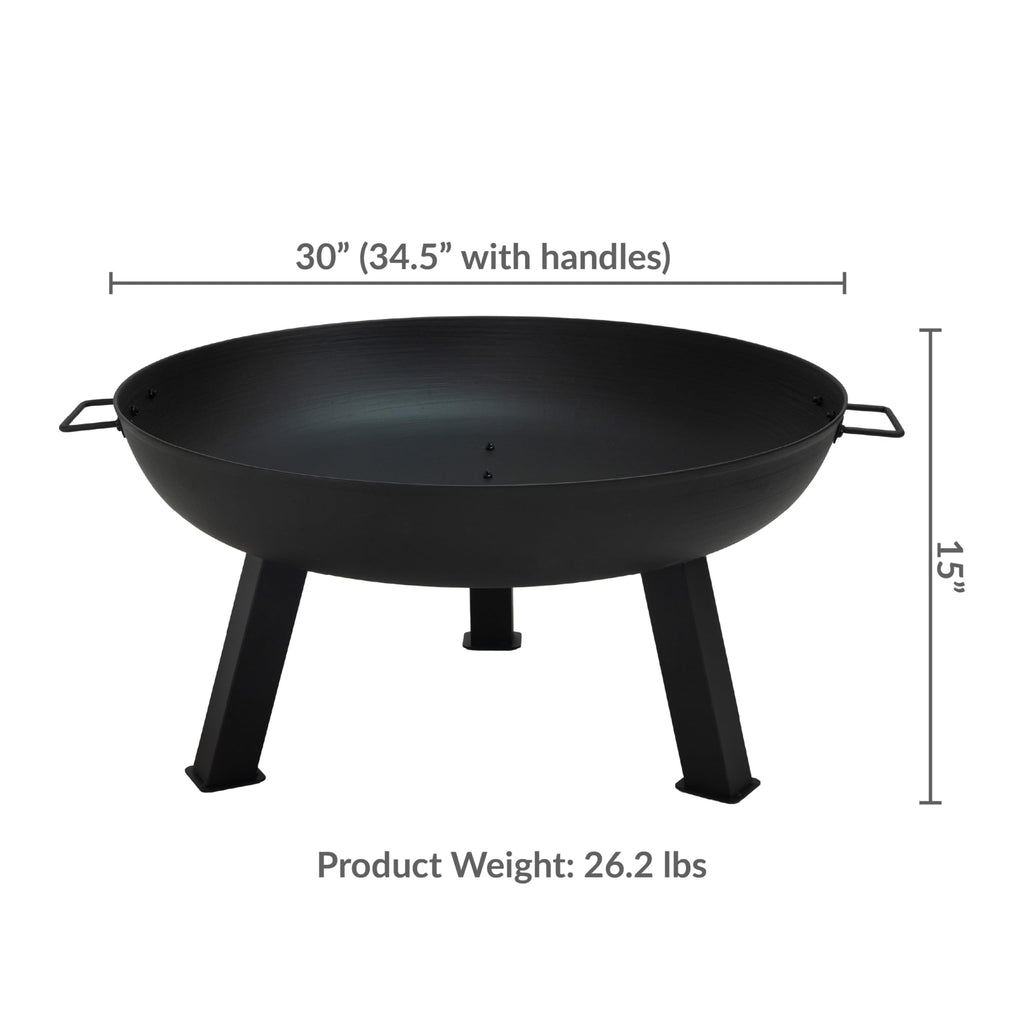 30" Heavy-Duty Cast Iron Fire Pit Bowl for Outside, Wood-Burning