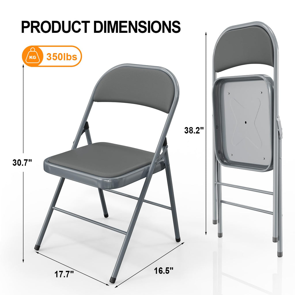 8 Pack Folding Chairs with Padded Seats, Metal Frame with Pu Leather Seat & Back, Capacity 350 lbs, Gray