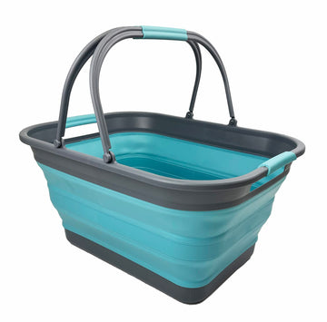 Collapsible Tub with Handle 29L (7.6 Gallons) - Portable Outdoor Picnic Basket/Crate - Foldable Basin for Washing