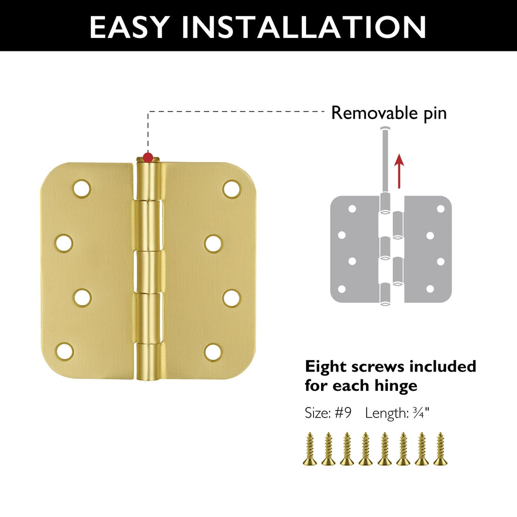 Interior Door Hinge, 4", Satin Brass