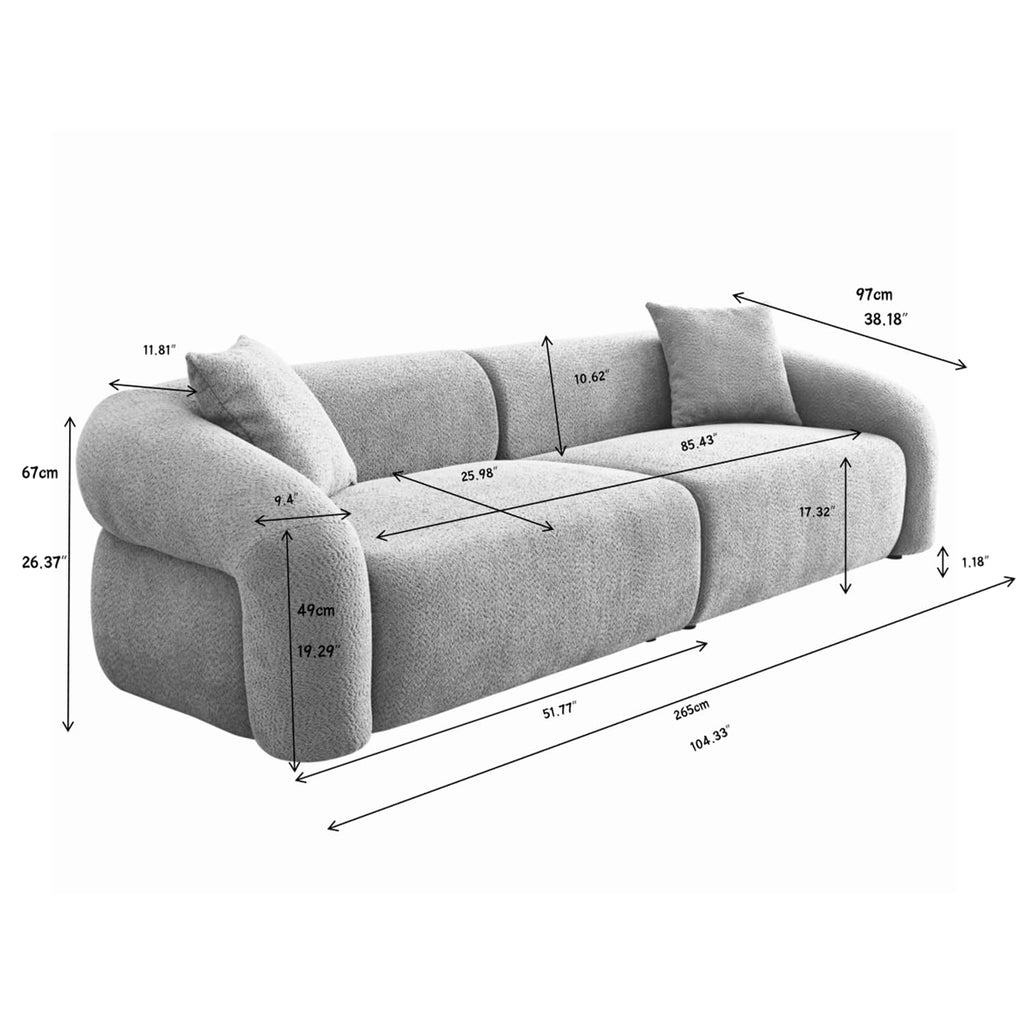 105" Luxury Sectional Sofa Couch Curved Sofa Comfy Boucle Couch Cloud Loveseat Couches Oversized 3 Seater Deep Seat