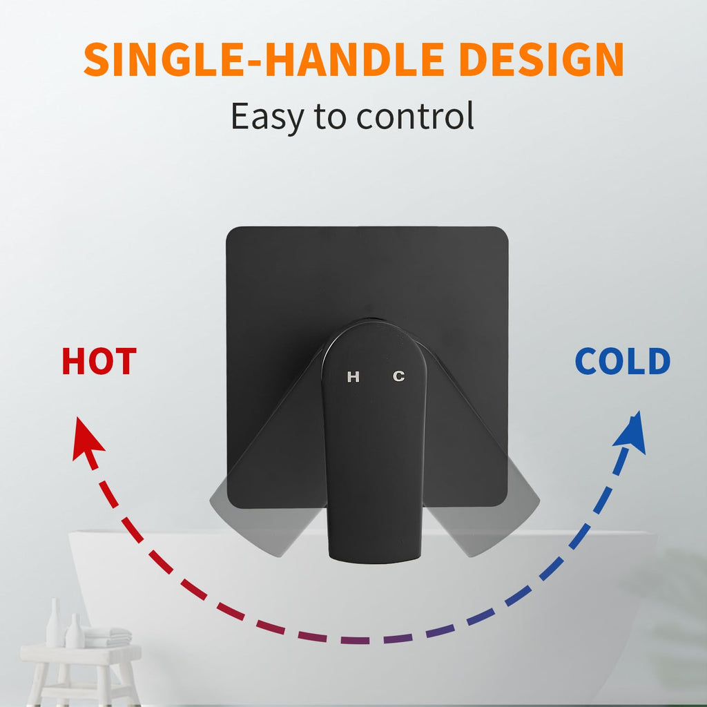 Tub Shower Faucet Set With Head & Spout Black
