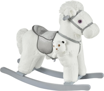 Kids Rocking Horse with Bear Toy Plush for Toddler 18-36 Months White