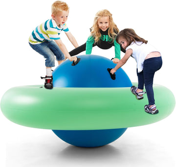 Inflatable Dome Rocker Bouncer, 88'' Kids Rock and Roll Teeter Totter Seesaw and Climbing Bridge with 6 Handles, Blow