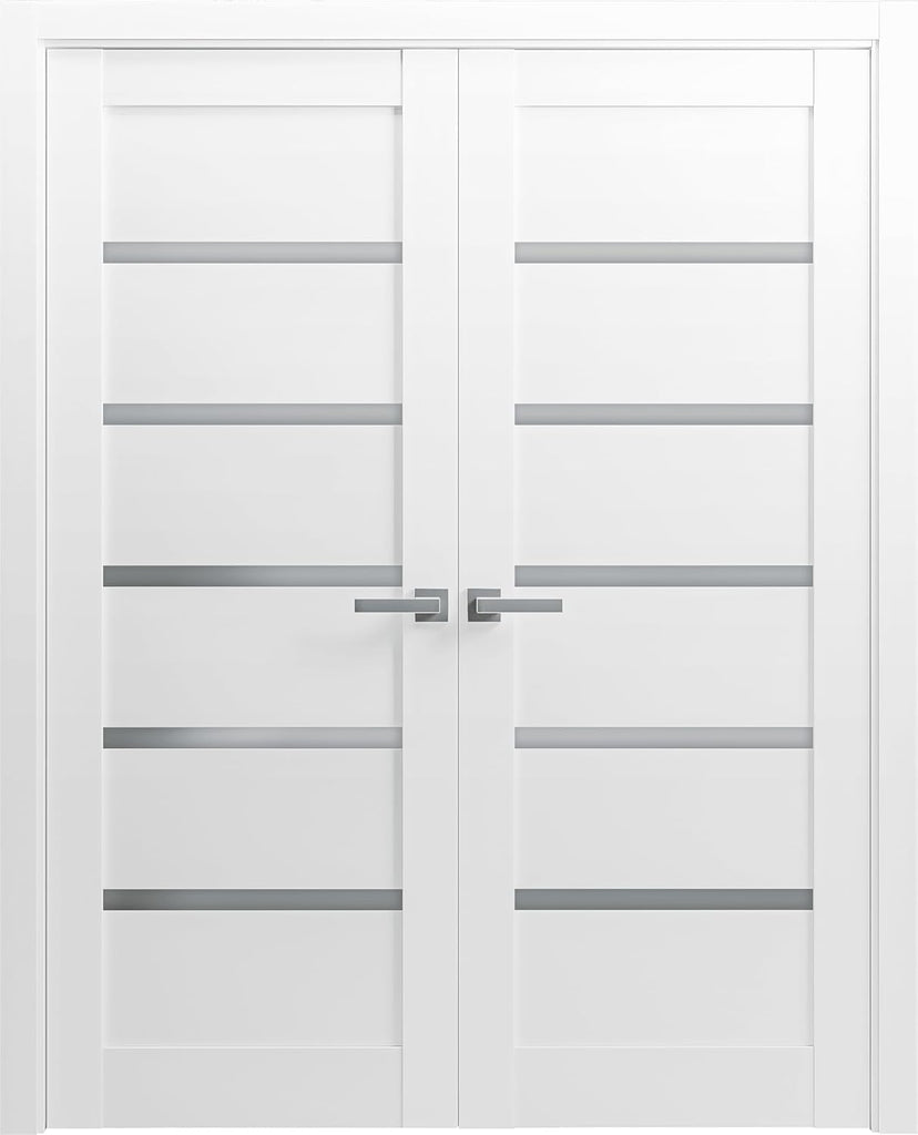 Quadro 4117 | Double Swing Interior French Doors with Glass with Frosted Glass, MDF, Hardware Includ