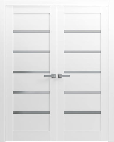 Quadro 4117 | Double Swing Interior French Doors with Glass with Frosted Glass, MDF, Hardware Includ