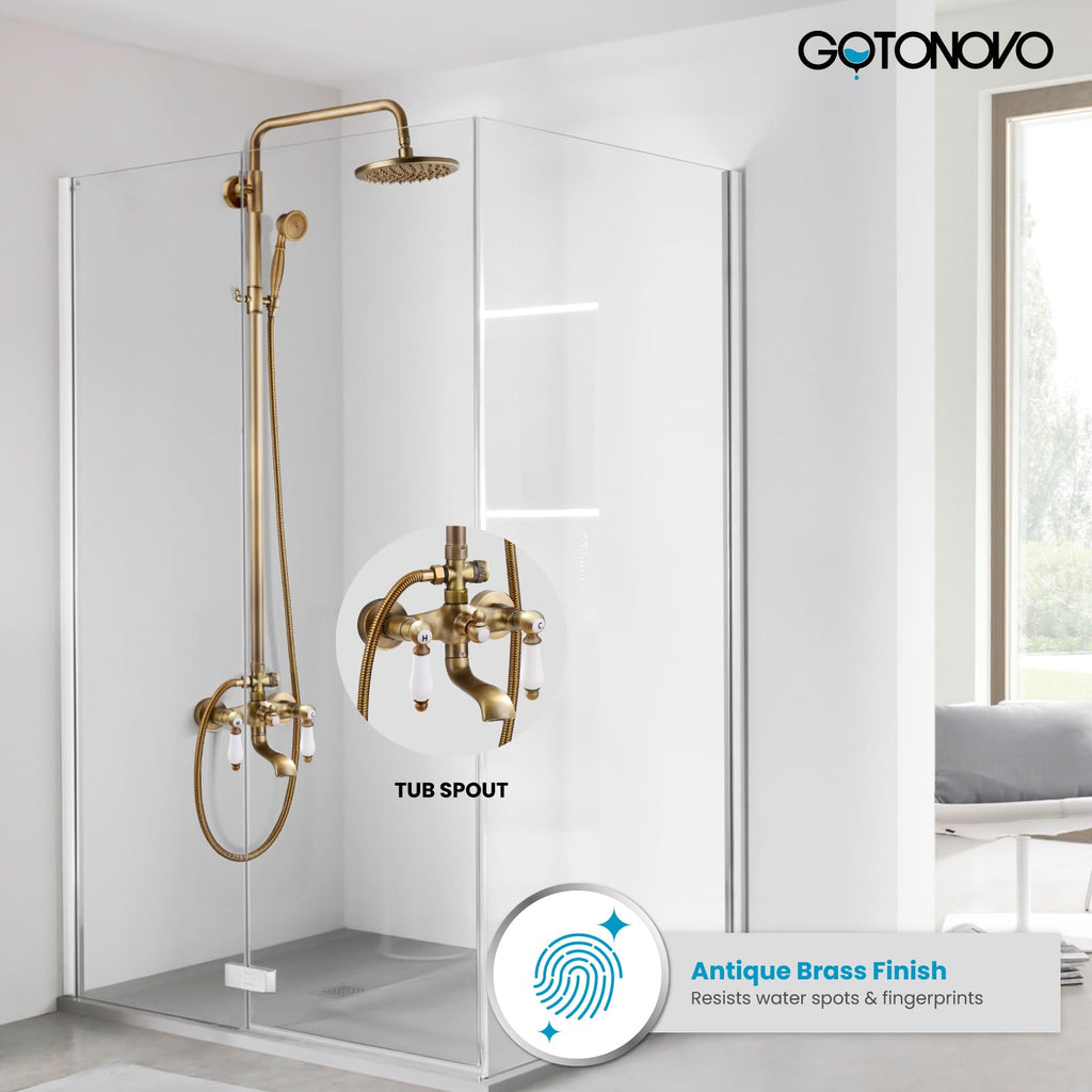 Exposed Shower System Antique Brass,Ceramic Lever Handle