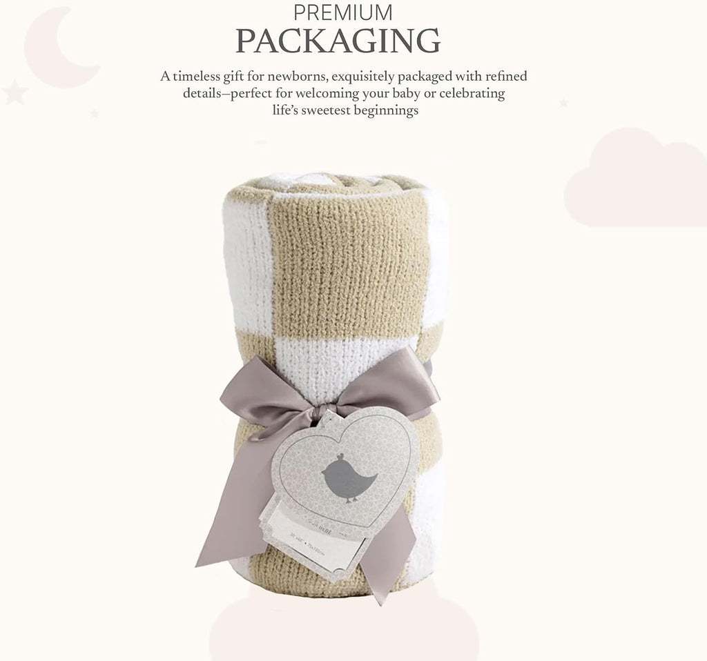 Textiles Taupe Check Chenille Boy Baby Blanket Super Soft Reversible