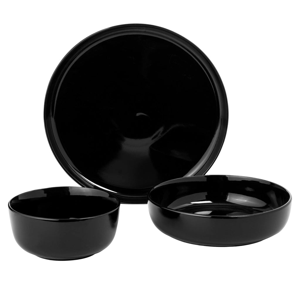 Oslo 12-Piece Porcelain Chip and Scratch Resistant Dinnerware Set, Service for 4 - Black Plates and Bowls, Microwave