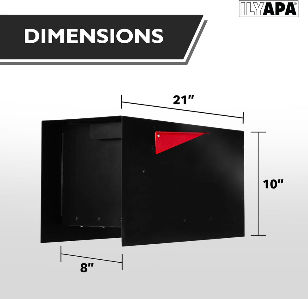 Modern Mailbox Design, Black Powder Coated, Tab Pull Handle, Steel Heavy Duty Curbside Welded Mail Box