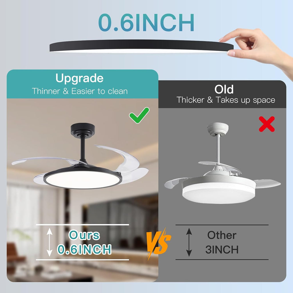 48'' Retractable Ceiling Fan with Remote Control,Bladeless Ceiling Fan with LED Lights,Stepless Full