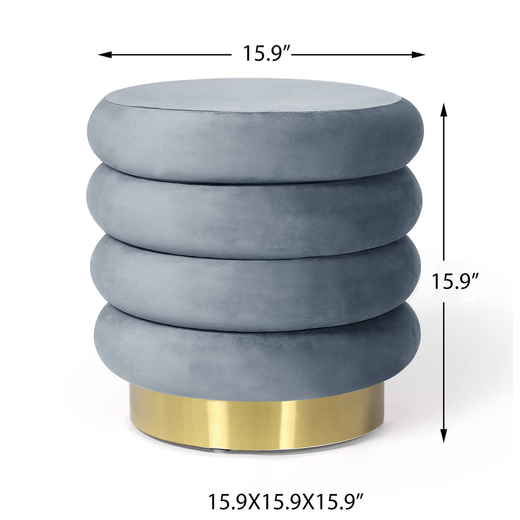 15.9 Inch Velvet Round Contemporary Modern Storage Ottoman Coffee Table with Gold Base, Grey