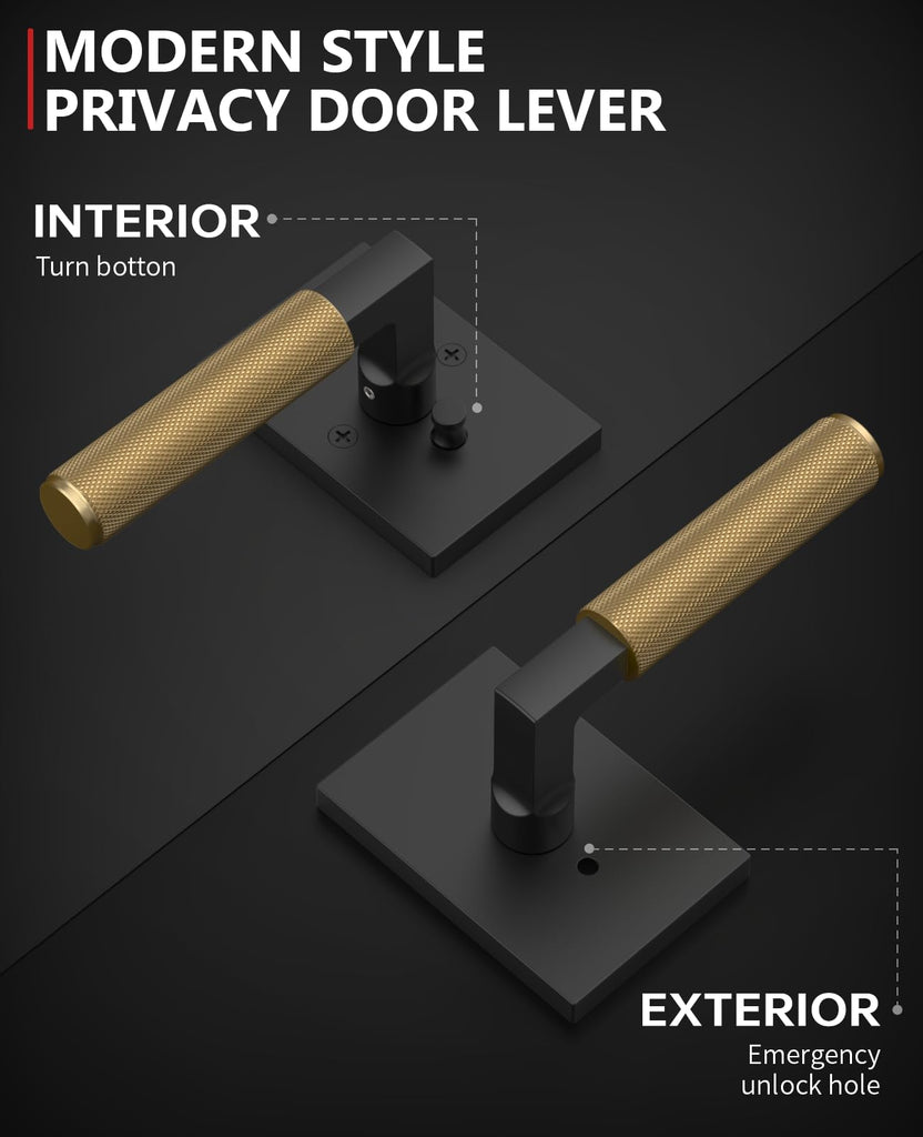 1 Pack Black and Champagne Bronze Privacy Door Handles