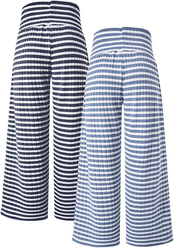 2pcs Tween Girls Pants Set Streetwear Striped Elastic Low Waist Casual Long Trousers