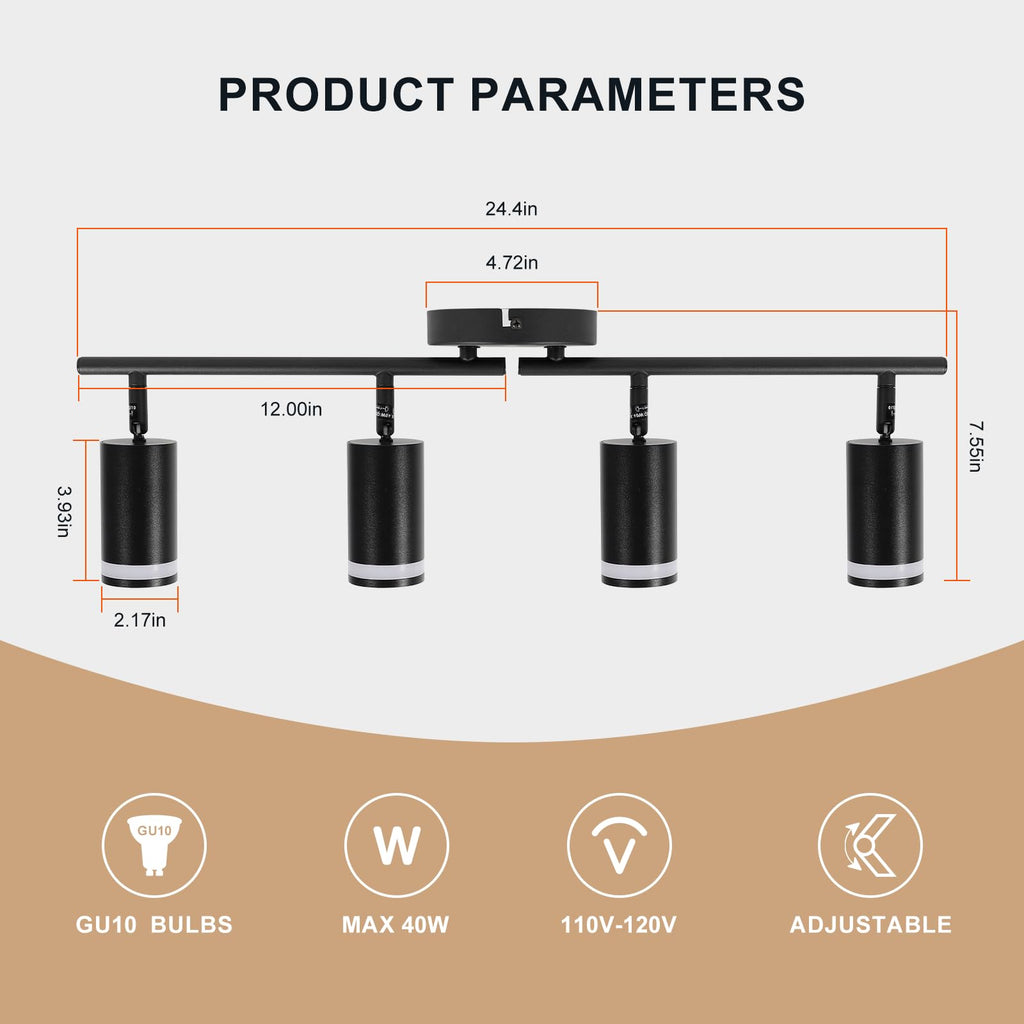 Track Lighting Fixtures Ceiling, GU10 Black Led Ceiling Spotlight, Modern Track Light Kit Bedroom Living Room