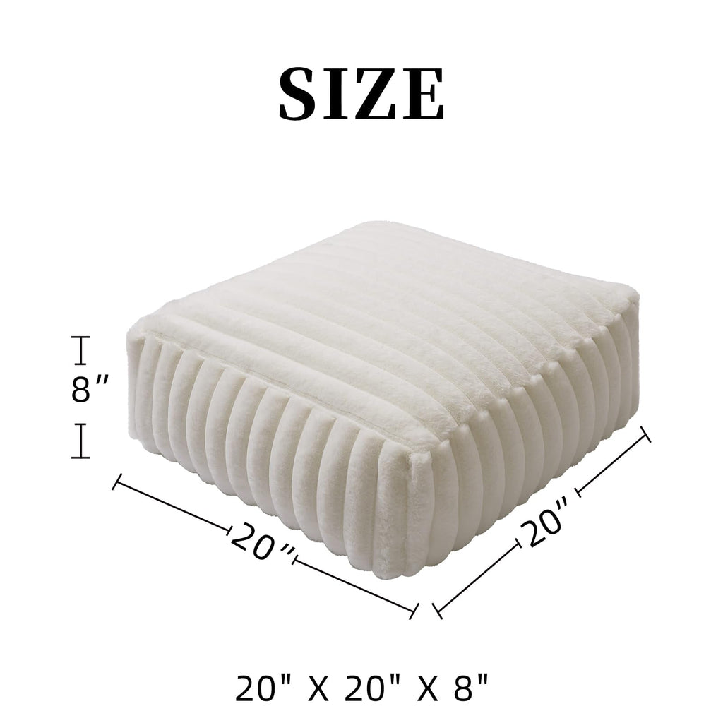 Square Unstuffed Pouf Ottoman Cover Soft Footstool, White