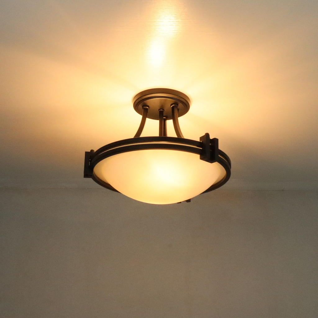 Modern Black Semi Flush Mount Ceiling Light with Milk Glass 12"