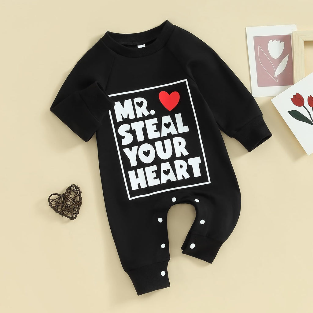 Infant Baby Girl Boy Valentine 's Day Outfit Clothes Long Sleeve Romper One Piece Jumpsuit Pants (Black, 12-18 Months)