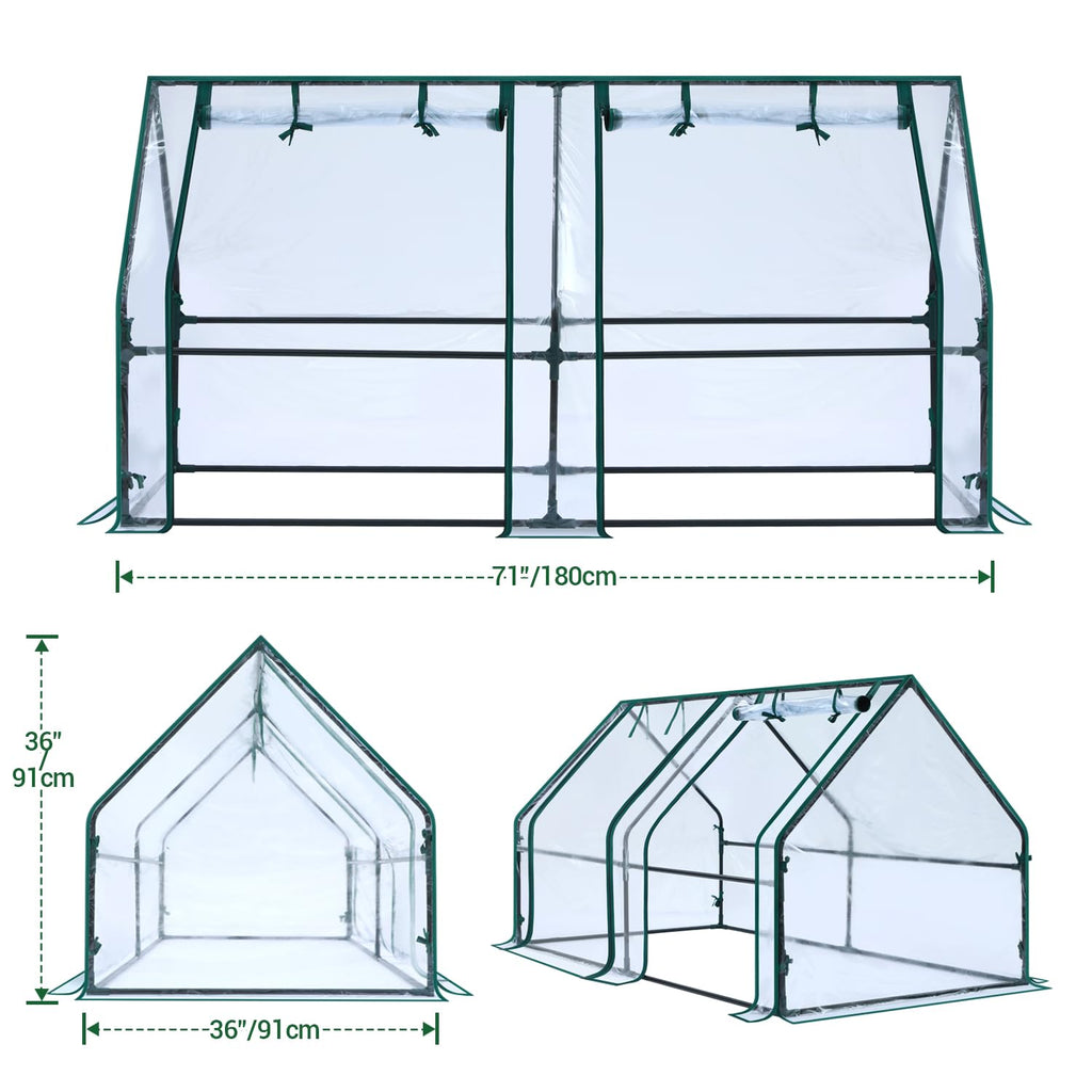 Portable Mini Greenhouse, 71"x36"x36" Greenhouses for Outdoors with Dual Large Zipper Doors & Ground Stakes