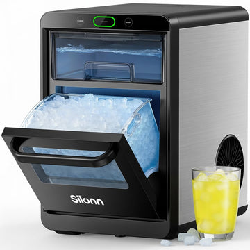 Nugget Ice Maker Countertop - 44lbs/24h Crushed/Pebble Ice Machine, Front Pull-Out Water Tank & Removable Basket