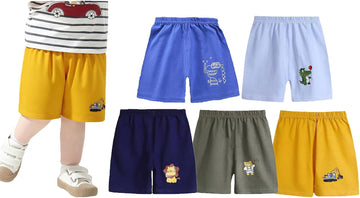 Toddler Shorts for Baby Boys Cotton Elastic Waist Shorts with Cartoon Print 6 Pack Toddler Baby Boy Summer Clothes