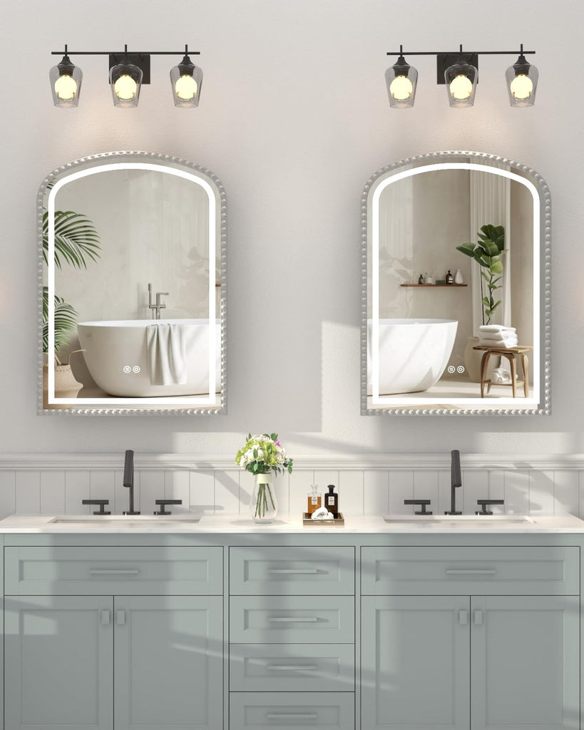 20x28 Inch Daisy Beaded LED Medicine Cabinet with Mirror, Lighted Bathroom Mirror with Storage Full-Metal, Dimmable 3