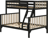 Bunk Bed, Scandinavian Modern Bunk Bed, Solid Wood Twin Over Full Bed Frame for Kids, No Box Spring Needed, Black/Blonde