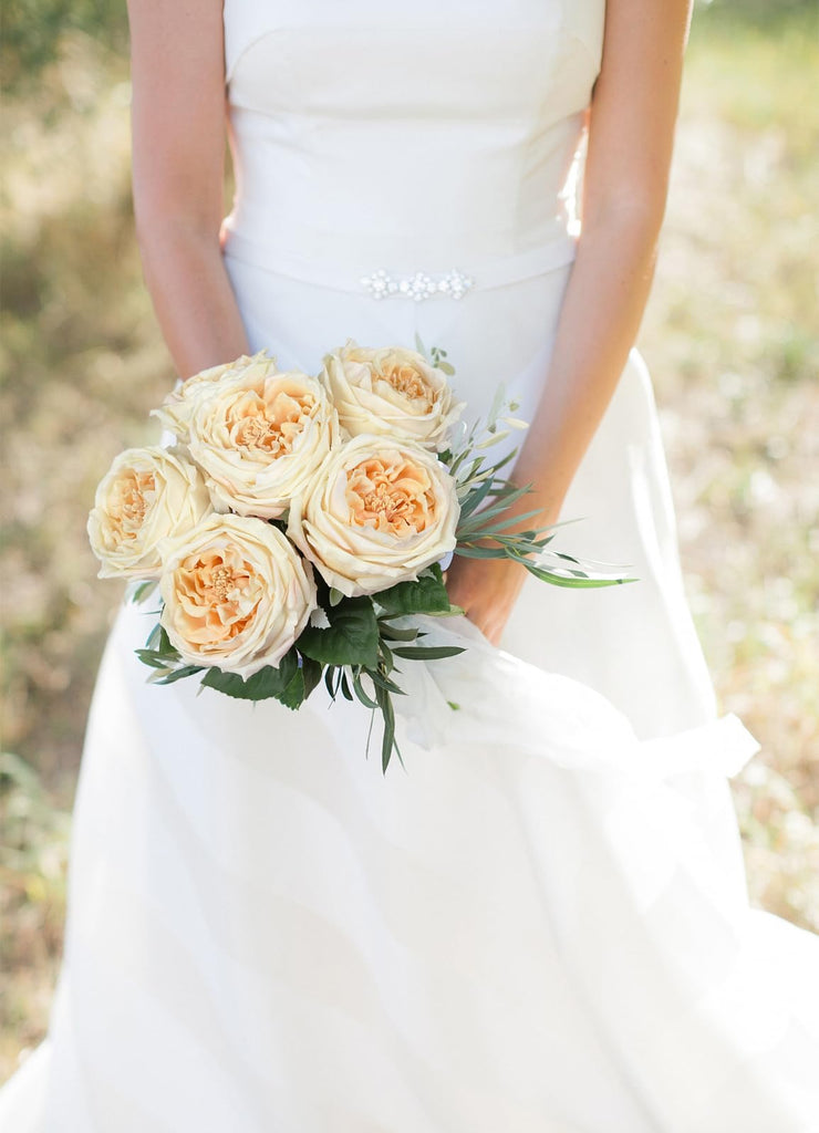 5PCS Real Touch Austin Roses Champagne Flowers Peony Artificial Flowers Fake Roses with Stems for Wedding Bouquet