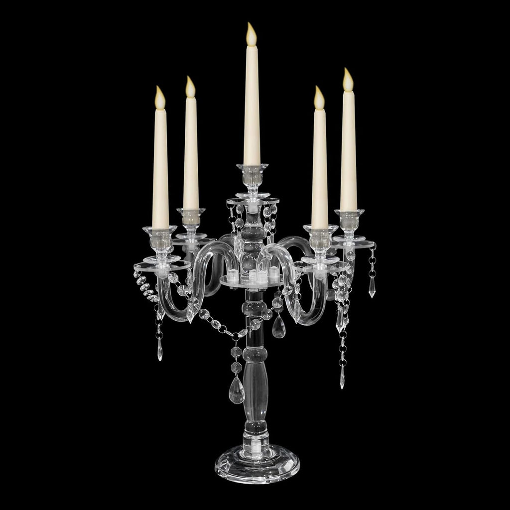 Acrylic Candelabra Centerpieces for Tables, 18.5in Tall 5 Arm Acrylic Candle Holder for Taper LED Candles, Clear