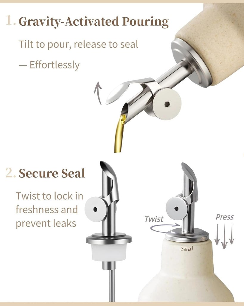 18oz Olive Oil Dispenser Bottle, Ceramic Oil and Vinegar Dispenser Set with Automatic Stainless Steel Pourer