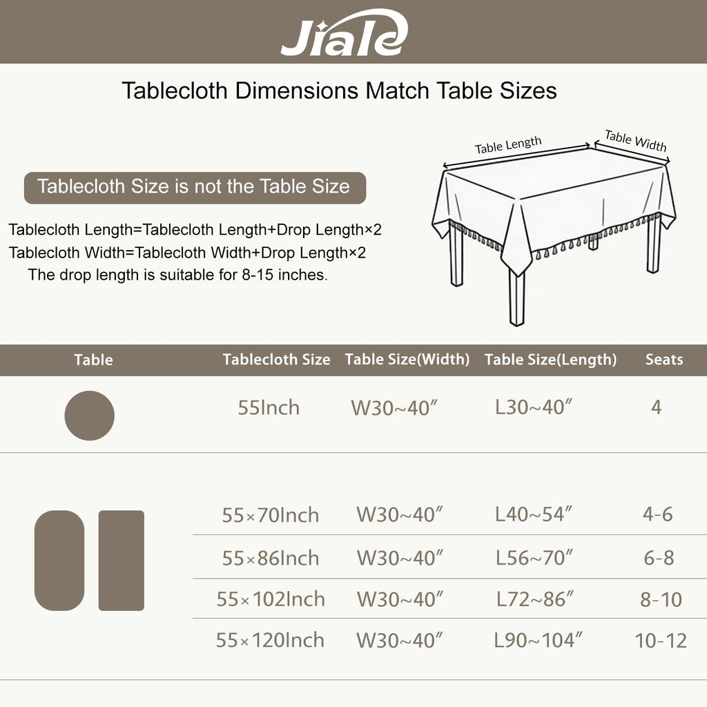 Heavy Duty Cotton Linen Waterproof Tablecloths Farmhouse Tablecloth, Soft and Wrinkle Free Table Cover with Tassels