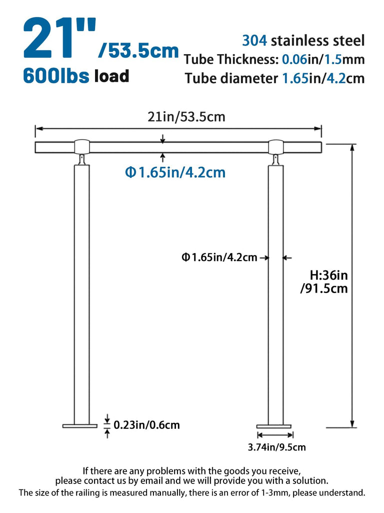 Small 1-2 Step Stair Railing, Handrail for Indoor Outdoor Steps, 1.65" OD Round DIY 304 Stainless Steel Transitional