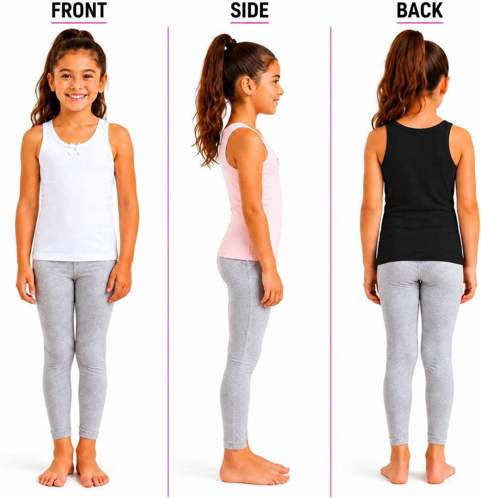 Girls Tank Tops 3 Pack 100% Cotton Scoop Neck Sleeveless