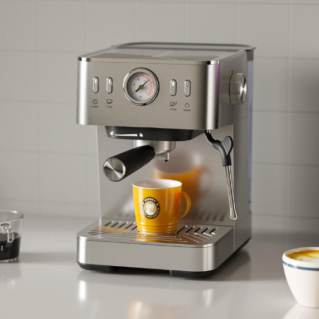 Stainless Steel Espresso Machine, Built-in Temperature Display