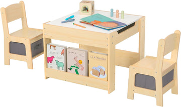 4 in1 Kids Table and Chair Set with Storage Drawer and Book Rack